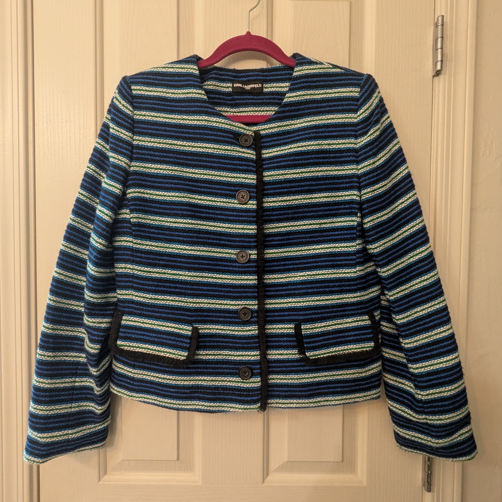 KARL LAGERFELD Paris Multicolor Striped Fringe Jacket
